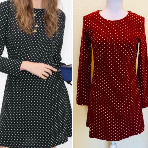 burgundy and white polka dot dress